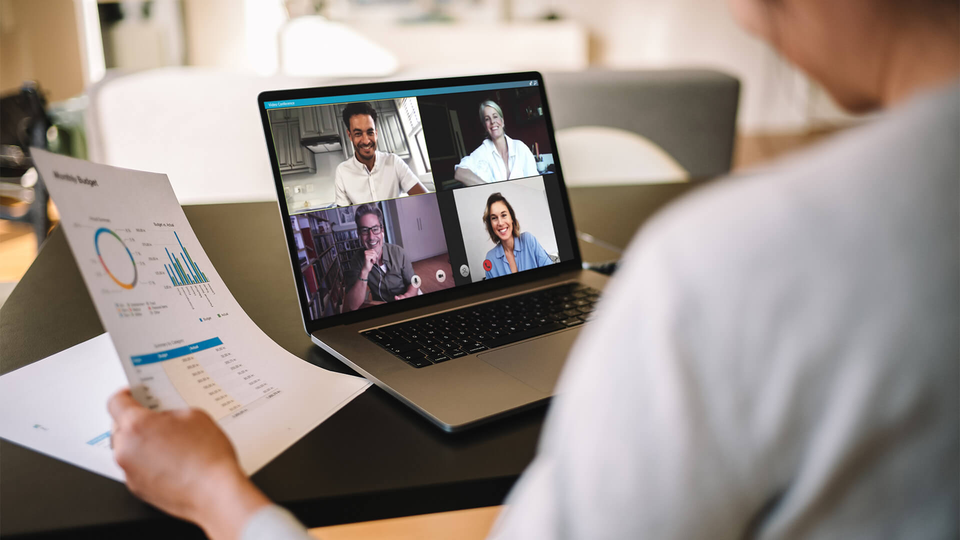 Businesswoman having online business meeting from home